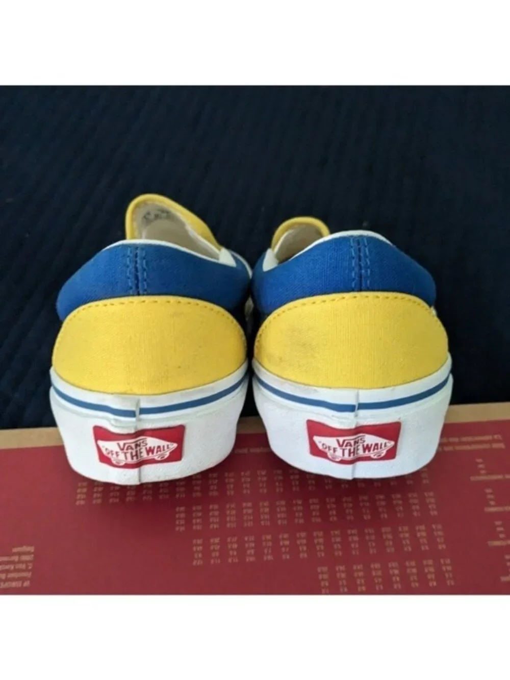 Vans Classic Slip On Women 6.5 Custom Yellow Blue and White 0826